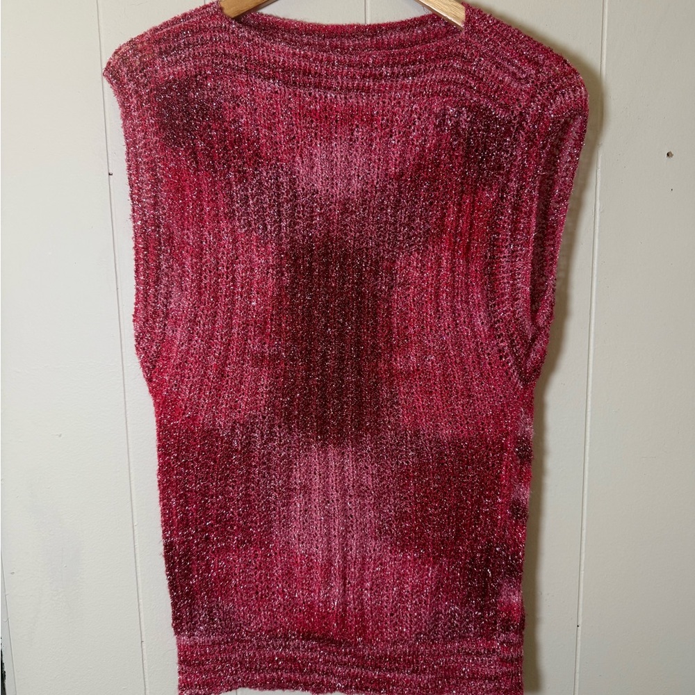 Vintage Y2K Sparkly Pink Knit Tank Top Sheer Sleeveless Festival